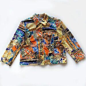 Vintage Chico's Abstract All Over Print Jacket Additions Size 3 Womens